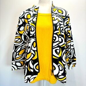 Sportelle Tropical Splendor White Black and Yellow Zip Front 3/4 Sleeve Jacket